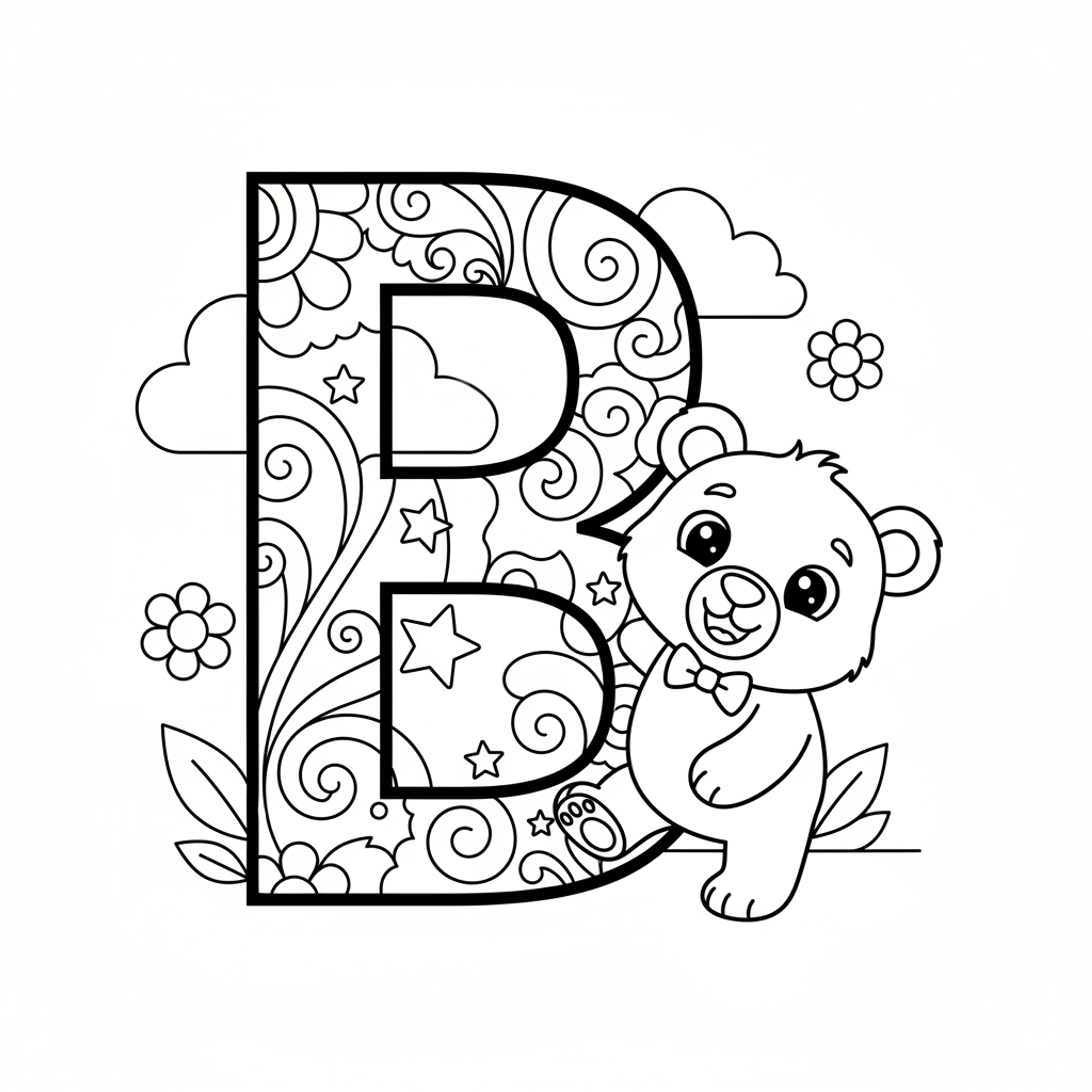 Letter B with Bear - free printable coloring page