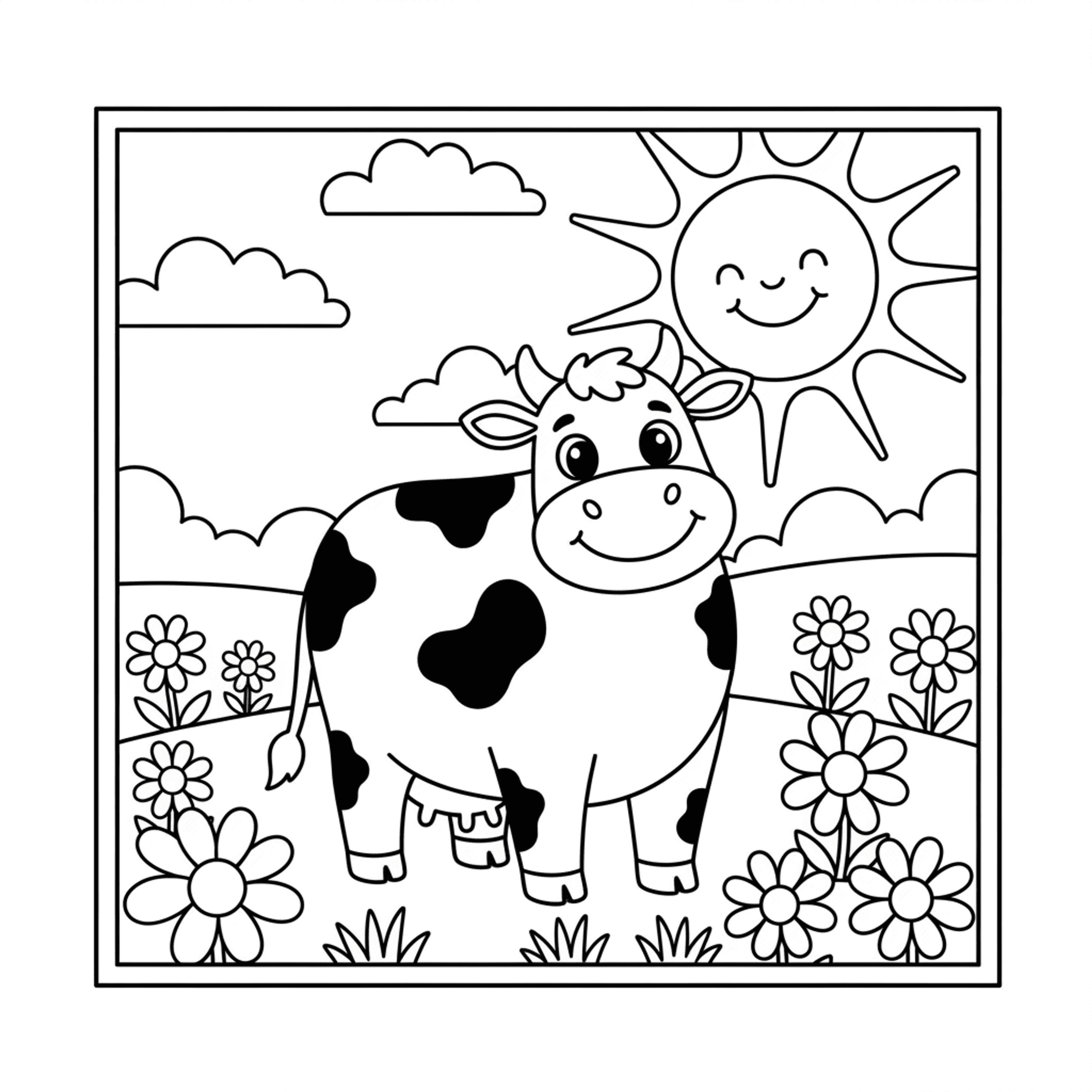 Cute Farm Cow - free printable coloring page