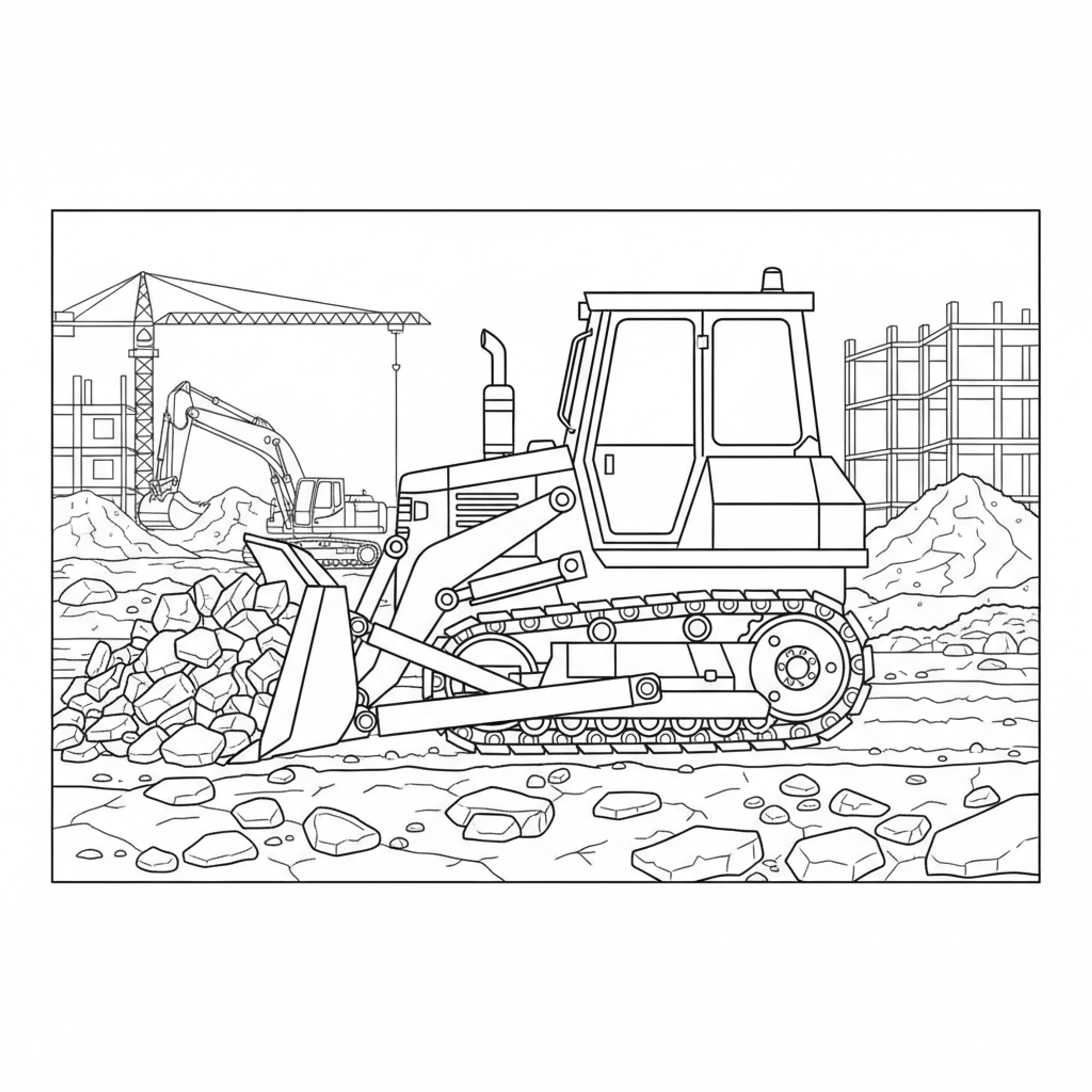 Huge Bulldozer - free printable coloring page