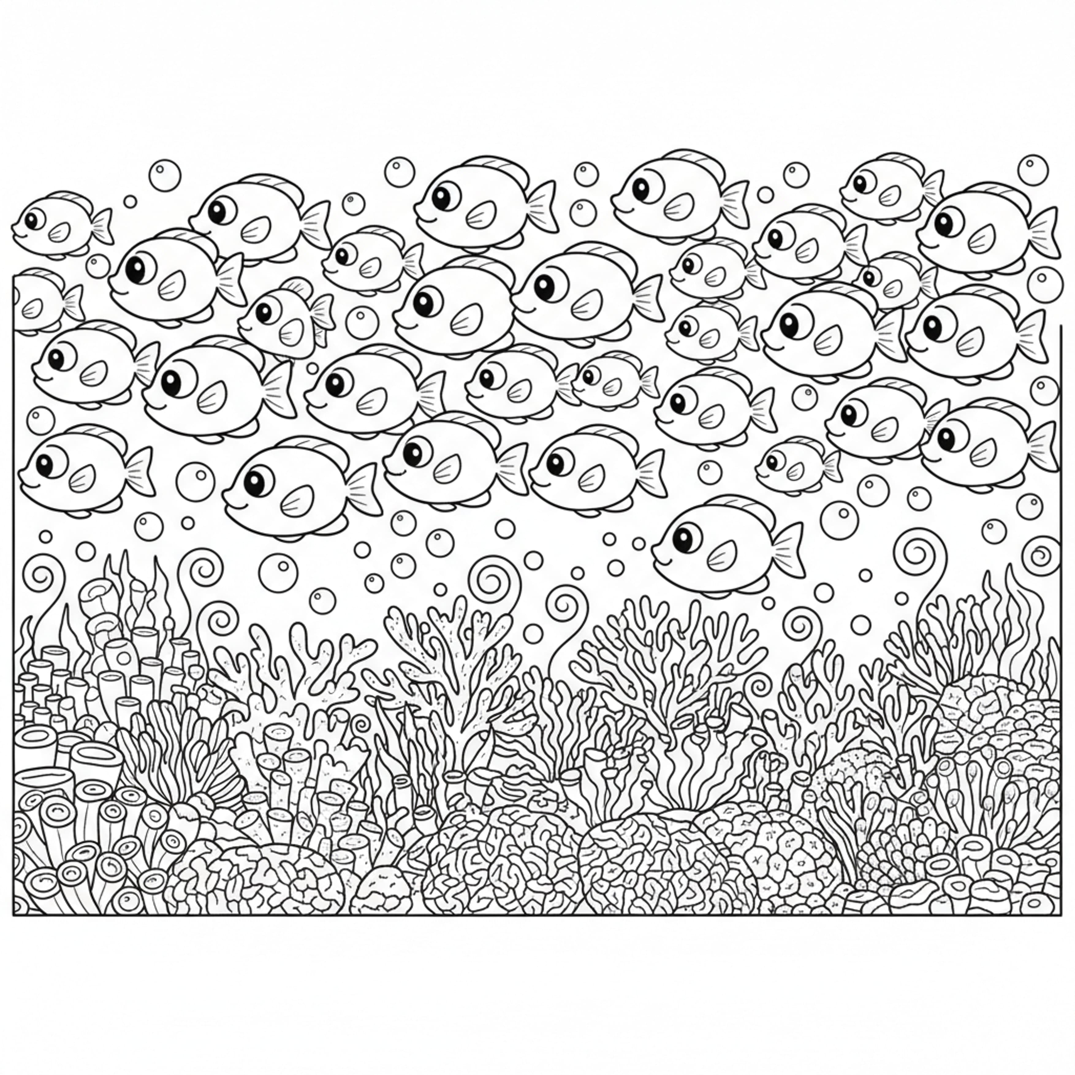 School of Fish - free printable coloring page