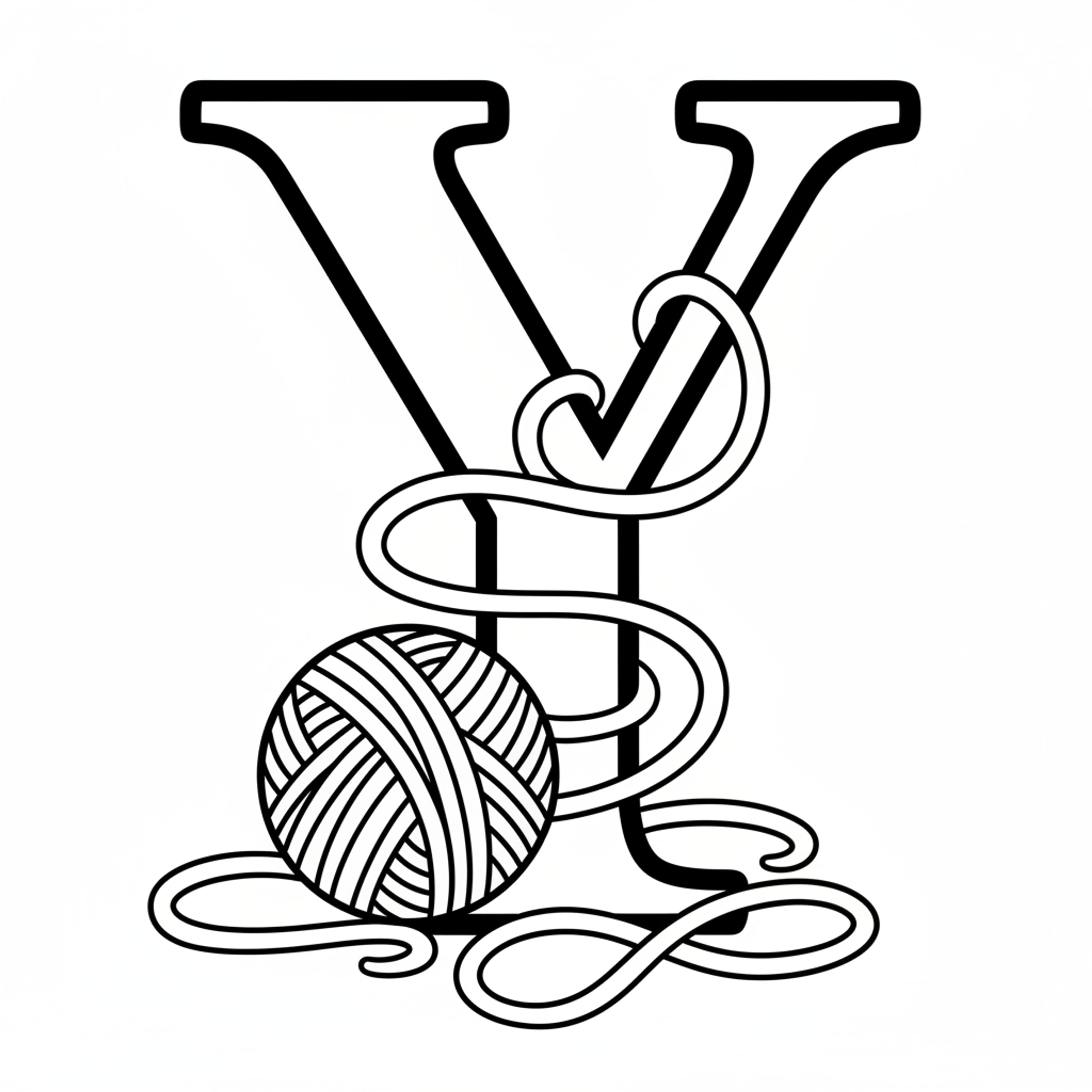 Letter Y with Yarn - free printable coloring page