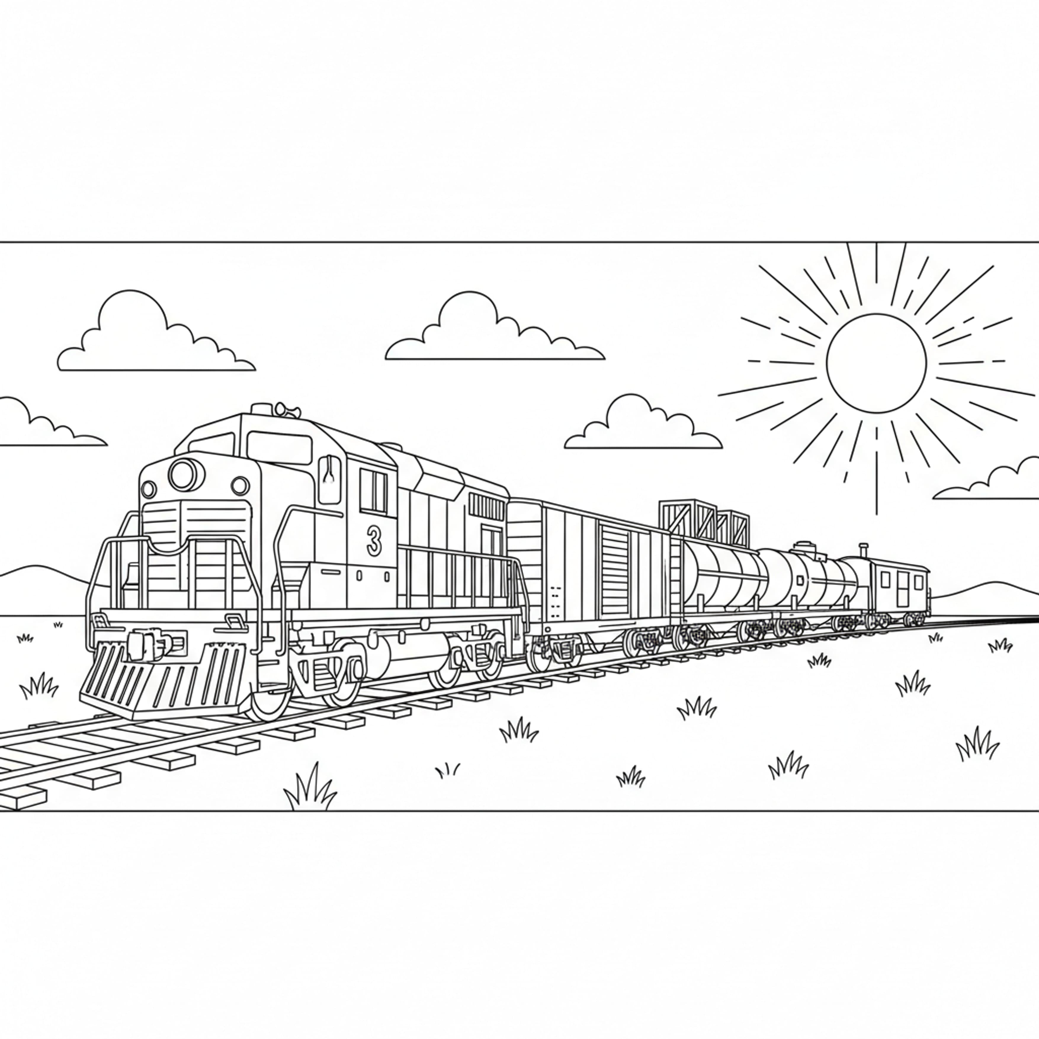 Freight Train - free printable coloring page