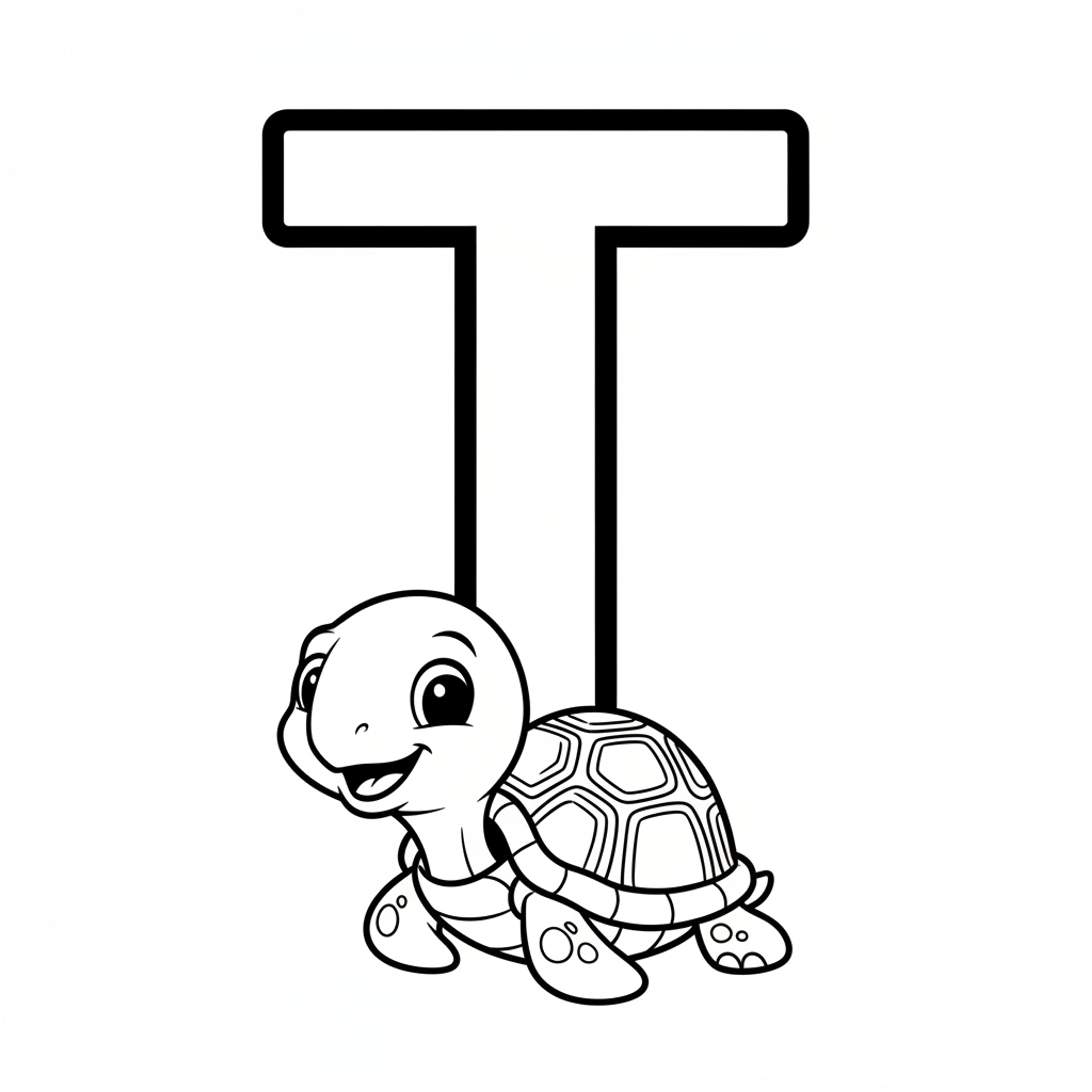 Letter T with Turtle - free printable coloring page
