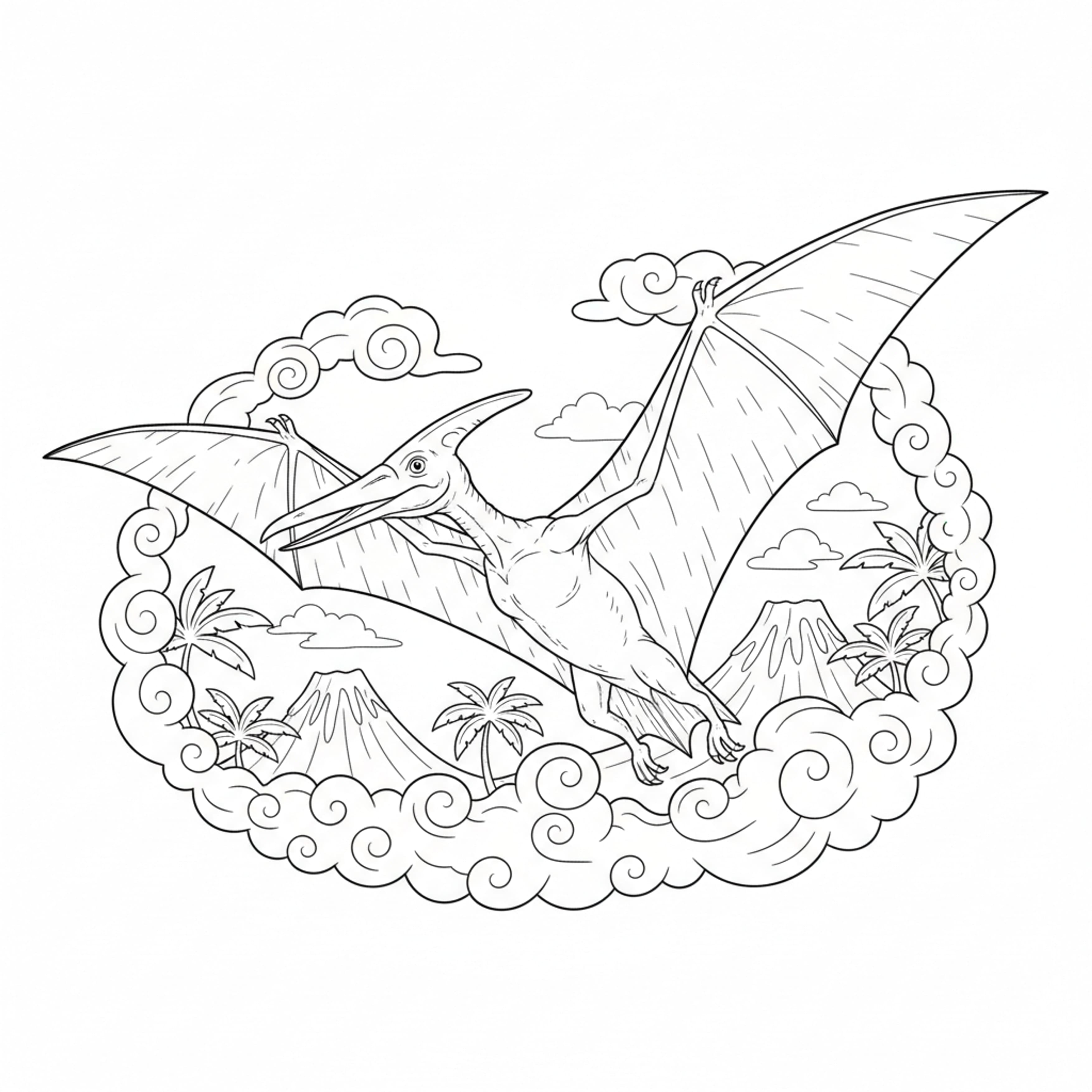 Soaring Pterodactyl - free printable coloring page