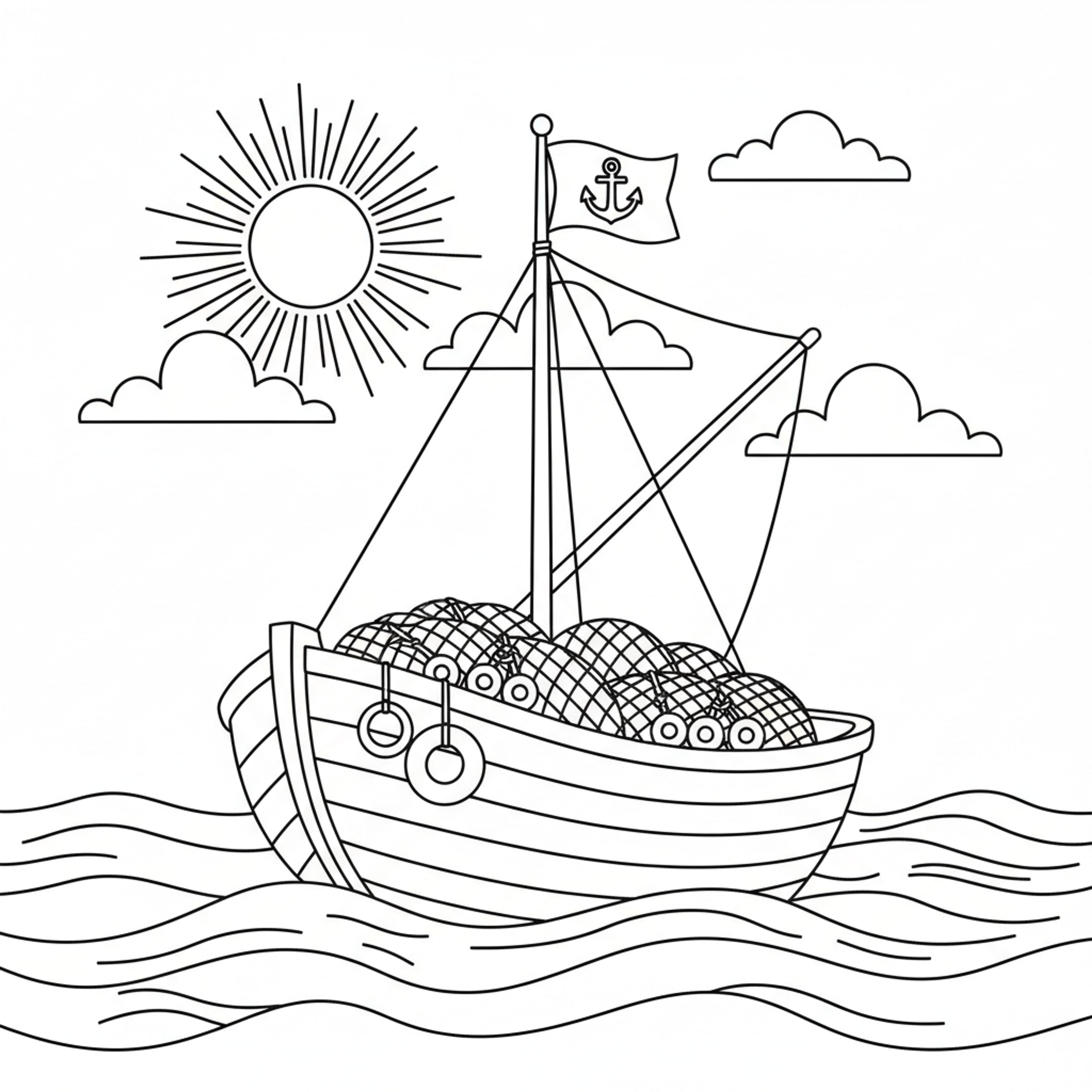 Fishing Boat - free printable coloring page