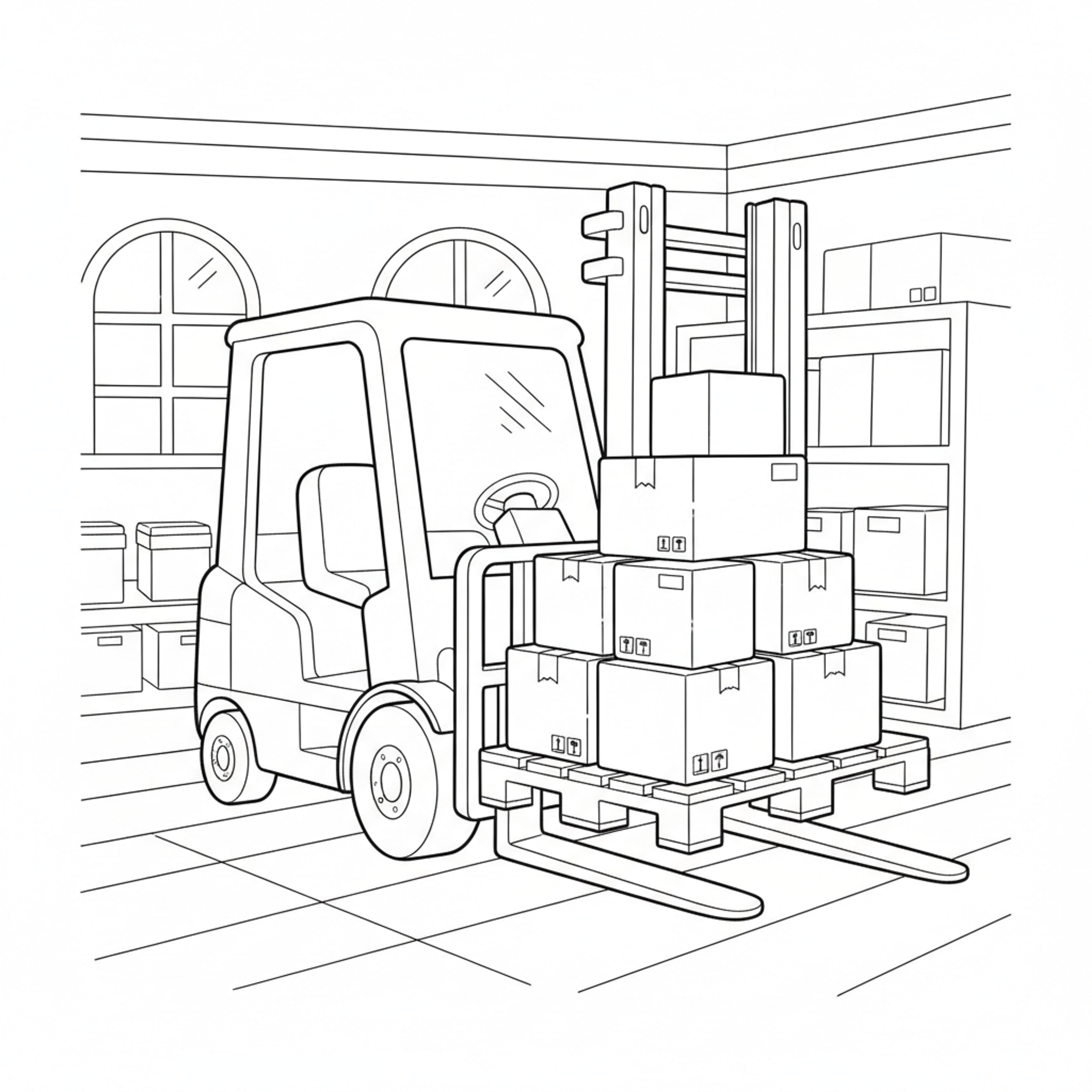 Yellow Forklift - free printable coloring page