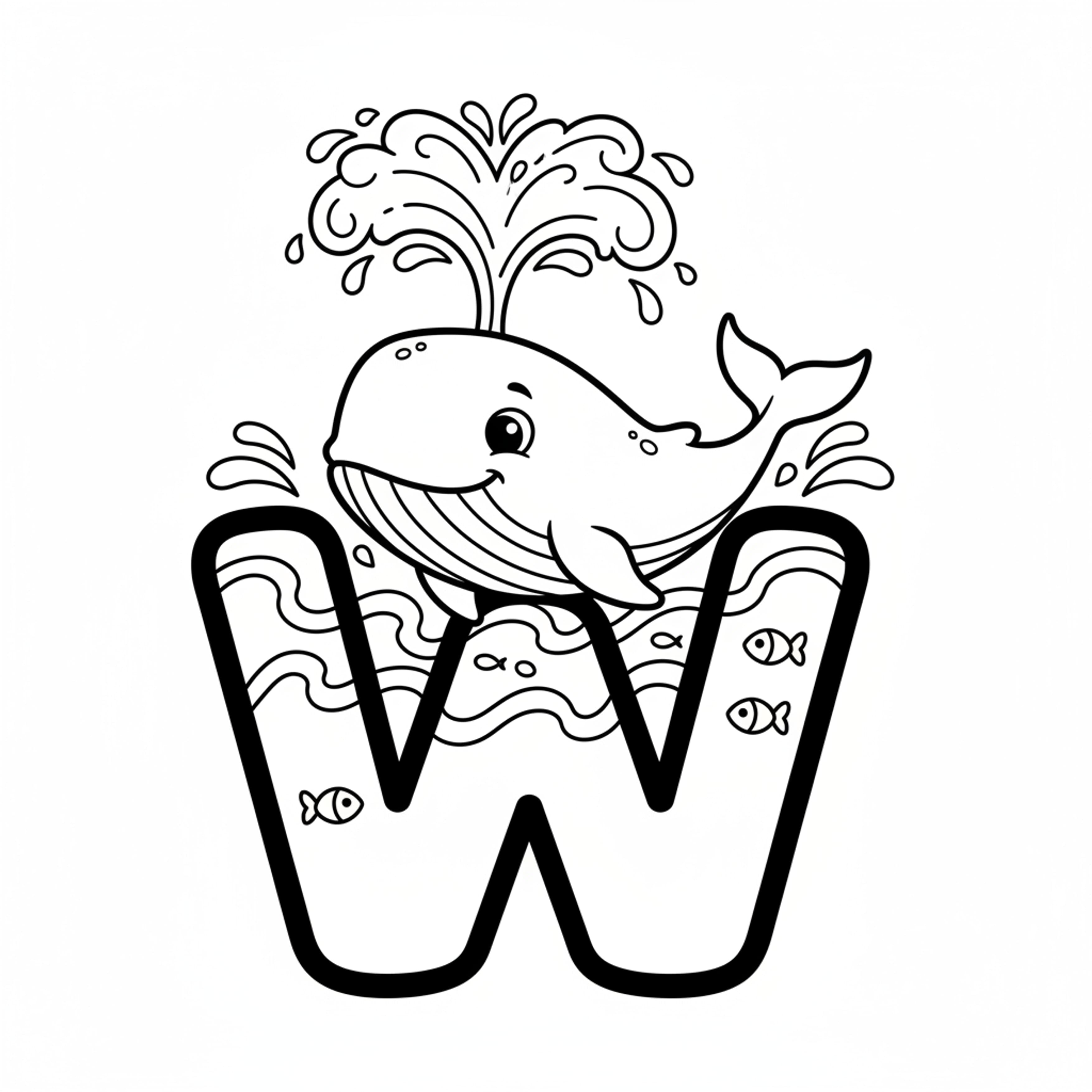 Letter W with Whale - free printable coloring page