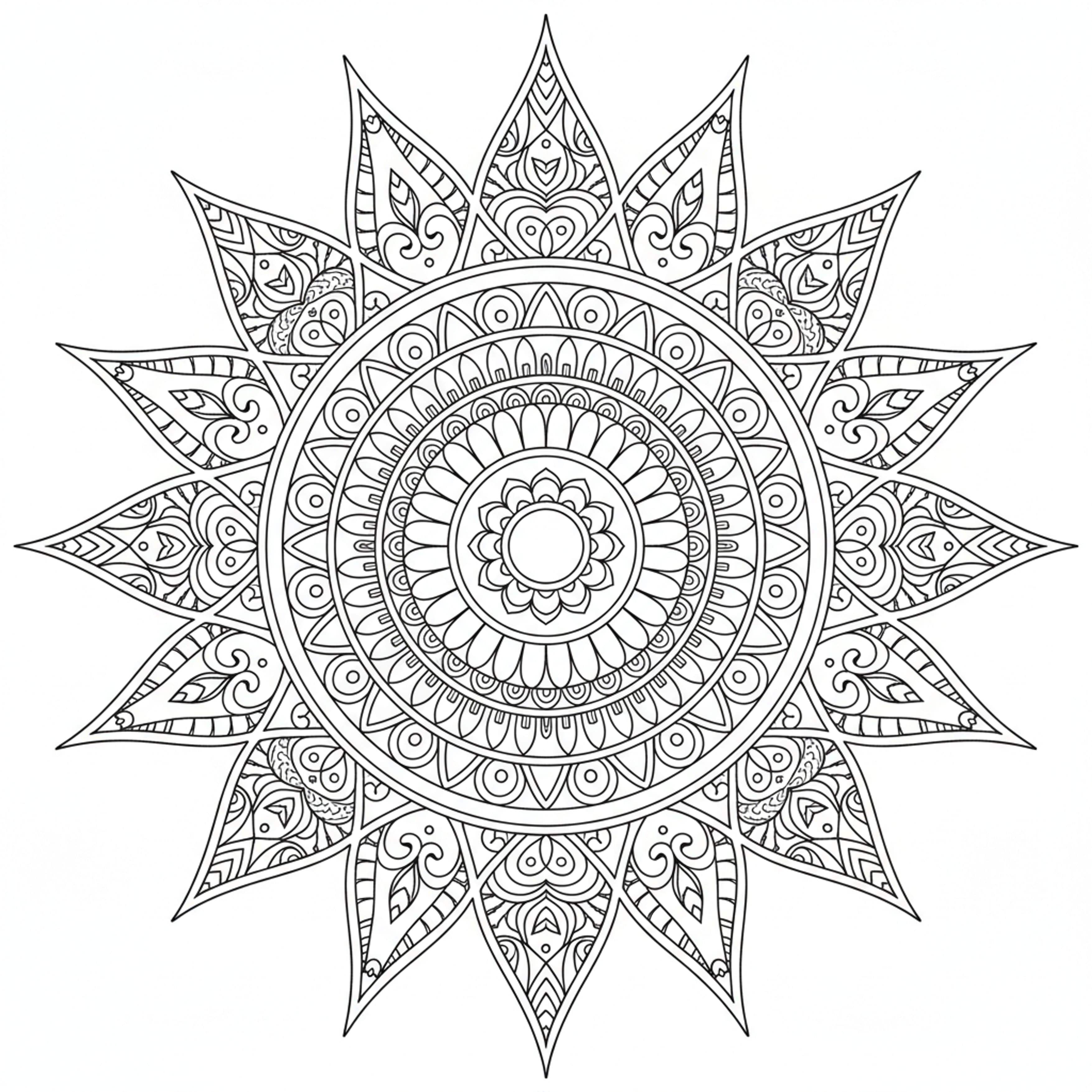 Sun Mandala - free printable coloring page