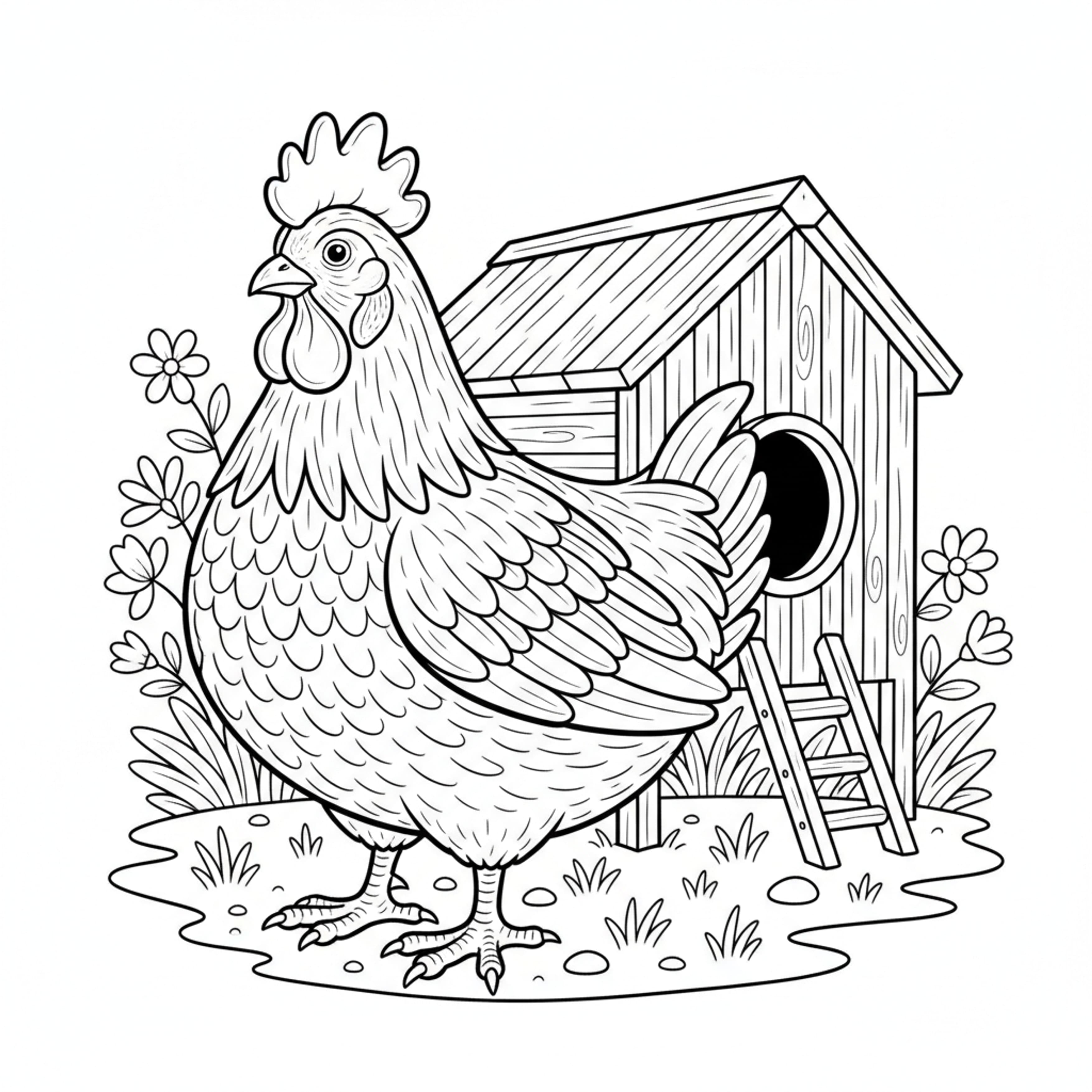 Happy Chicken - free printable coloring page