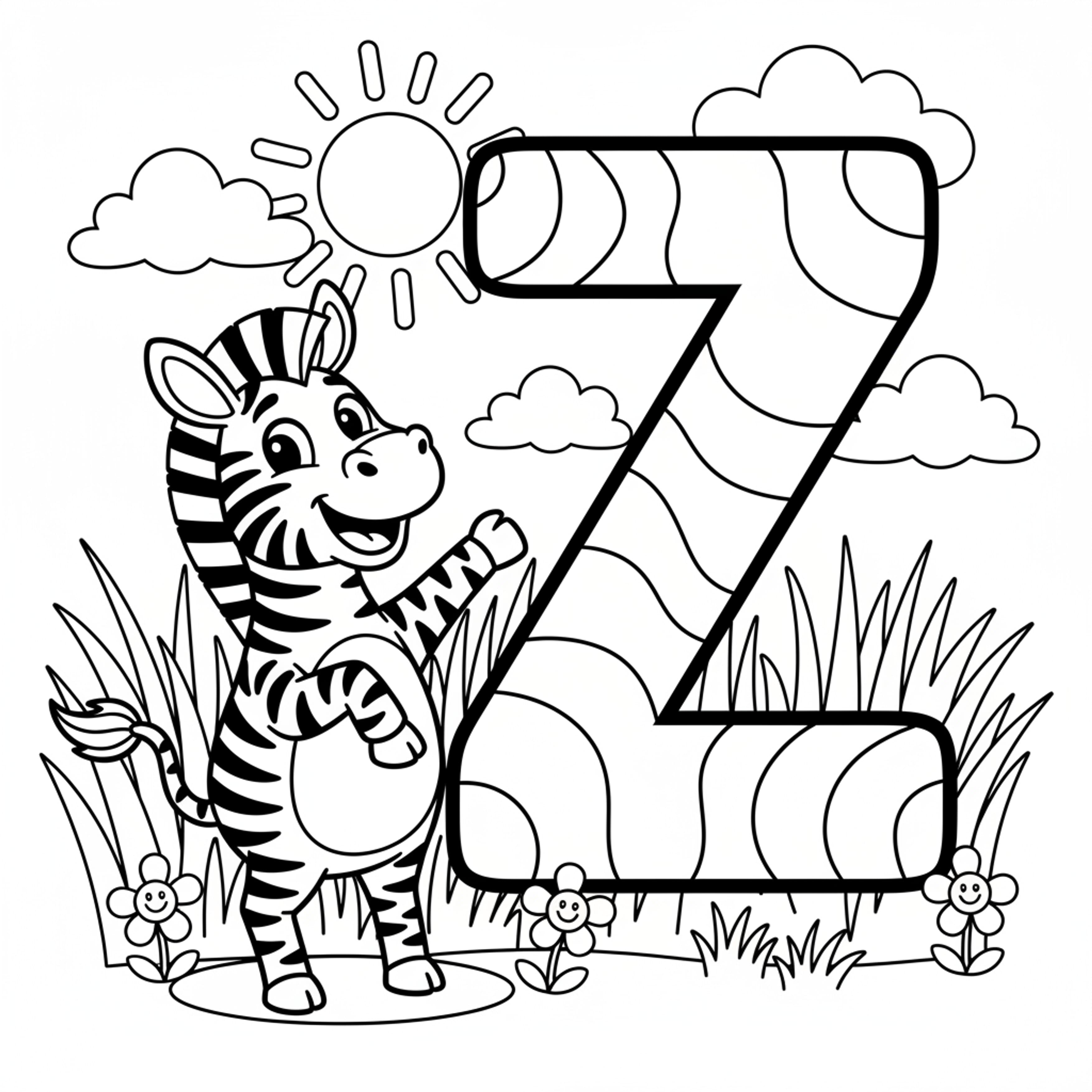 Letter Z with Zebra - free printable coloring page