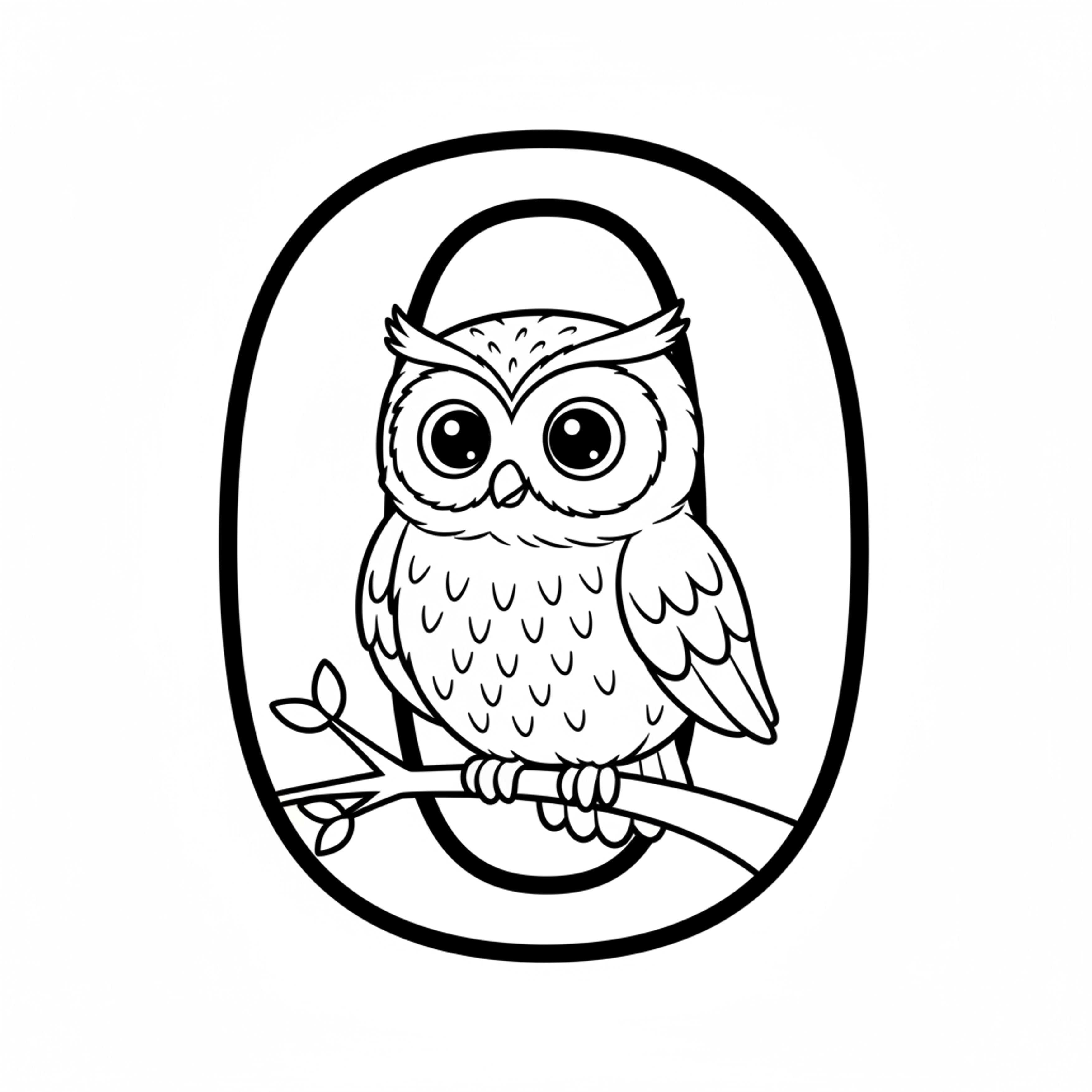 Letter O with Owl - free printable coloring page