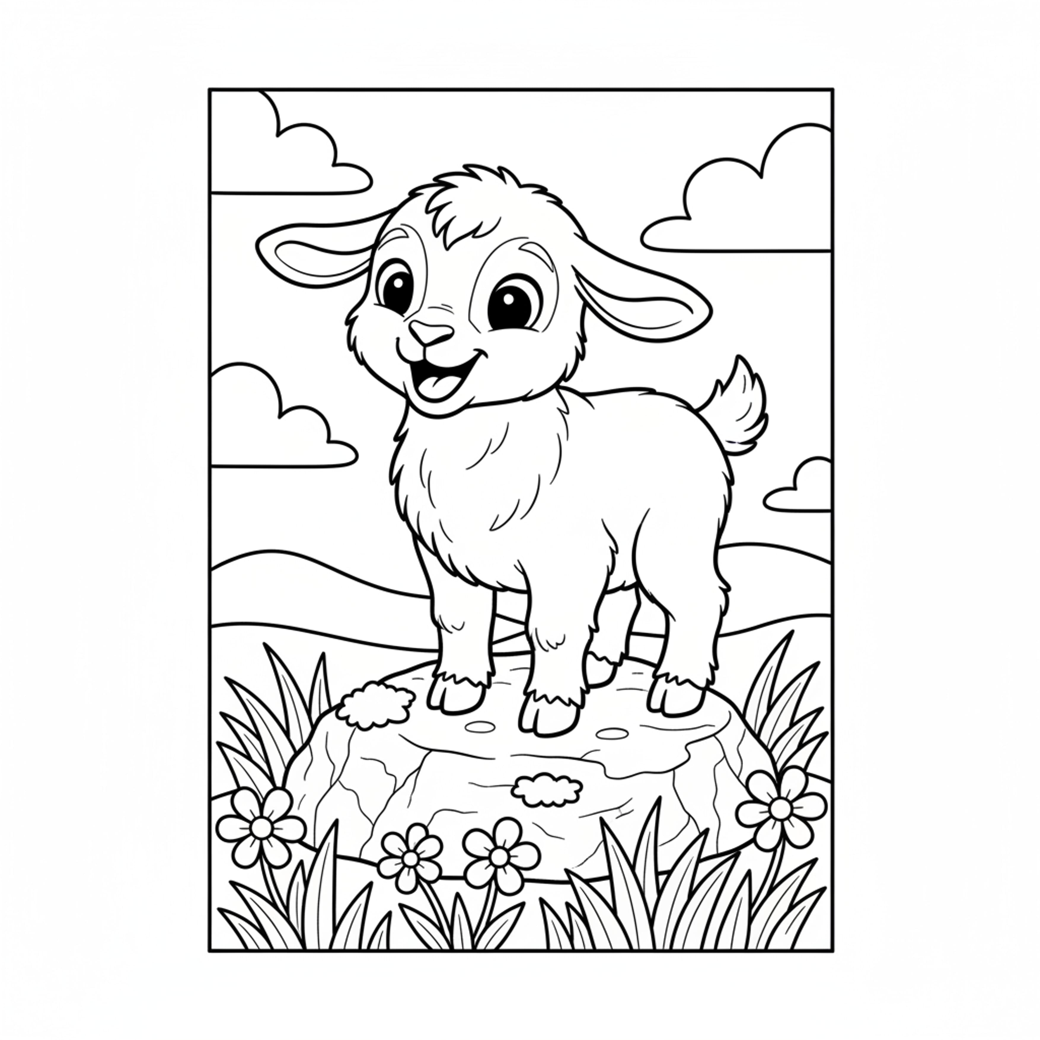 Playful Goat - free printable coloring page