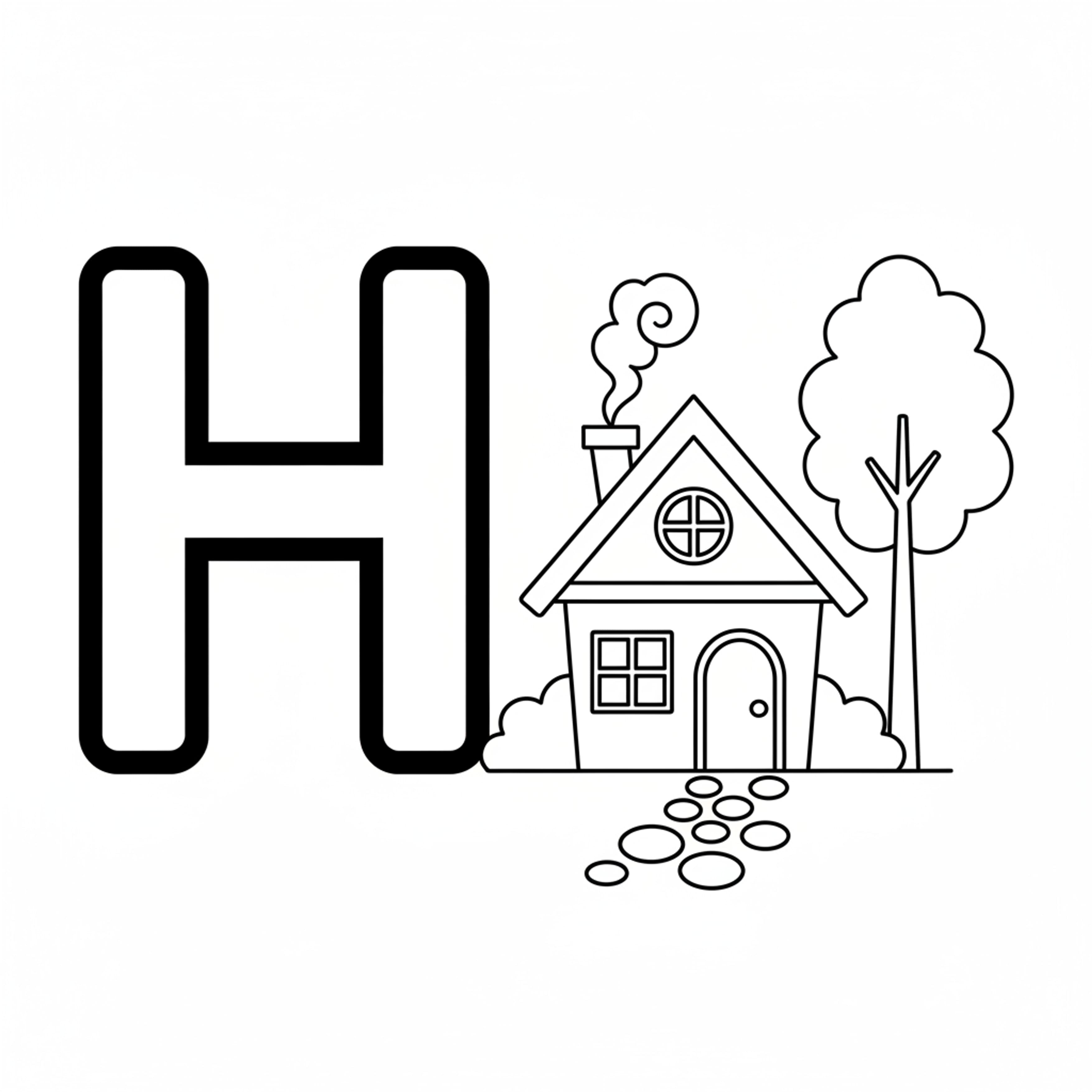 Letter H with House - free printable coloring page
