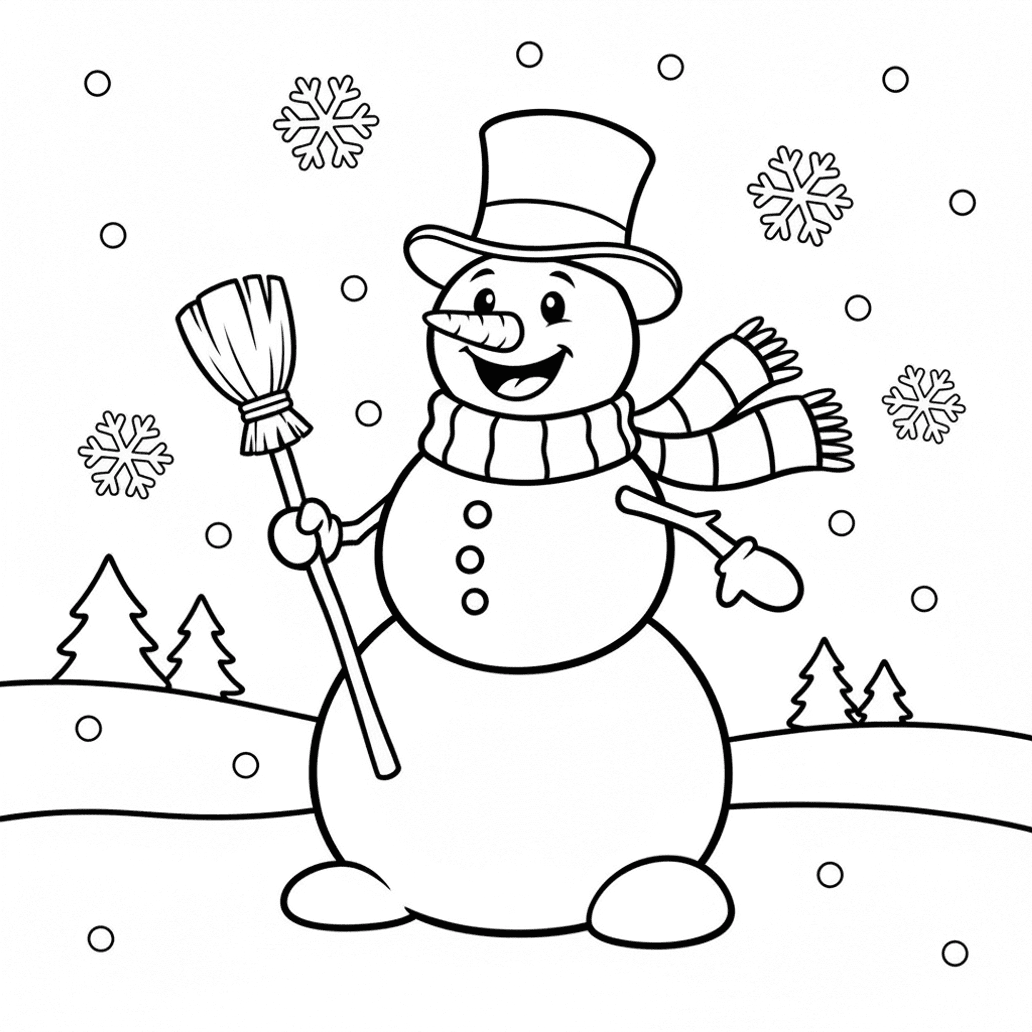 Friendly Snowman - free printable coloring page